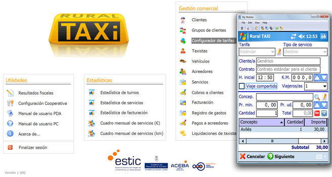 Captura aplicación Rural Taxi